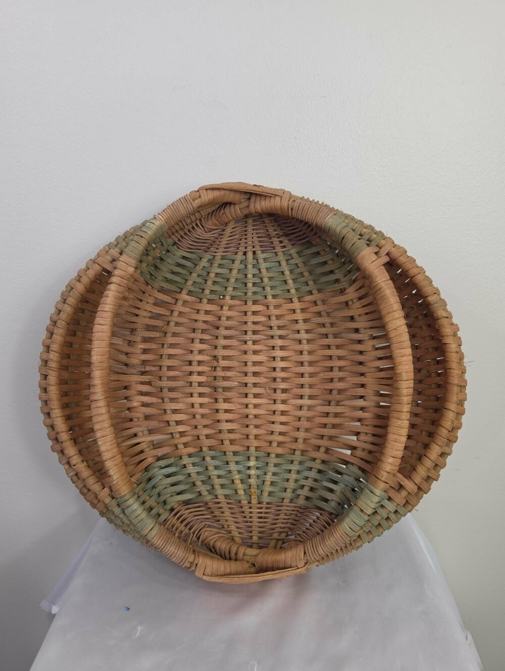 Round Woven Basket with Green Accents